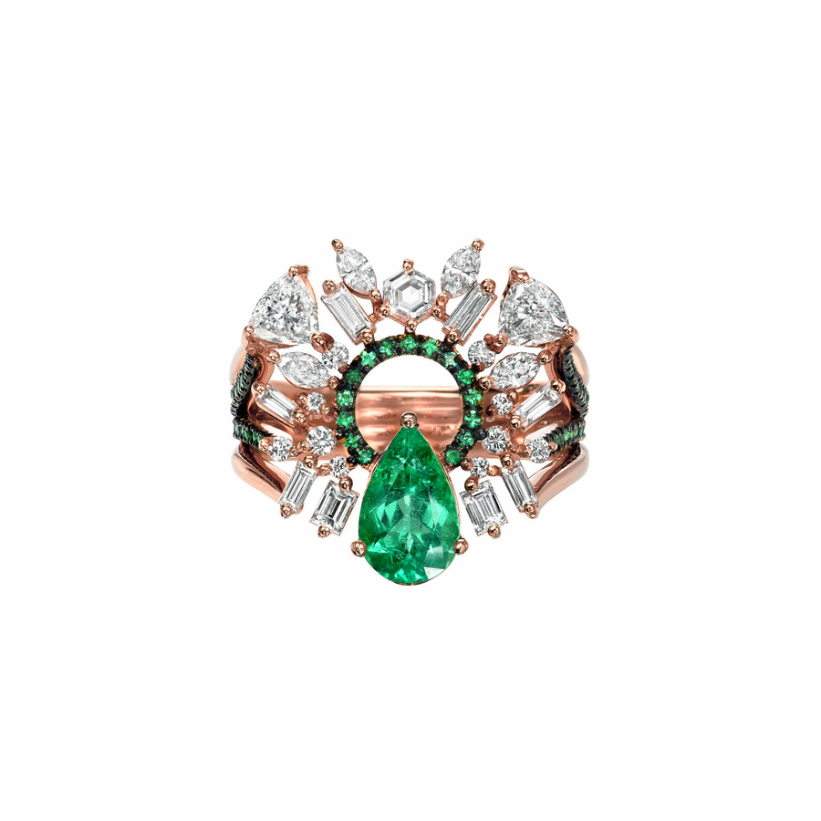 Emerald Pear Open Circle Ring