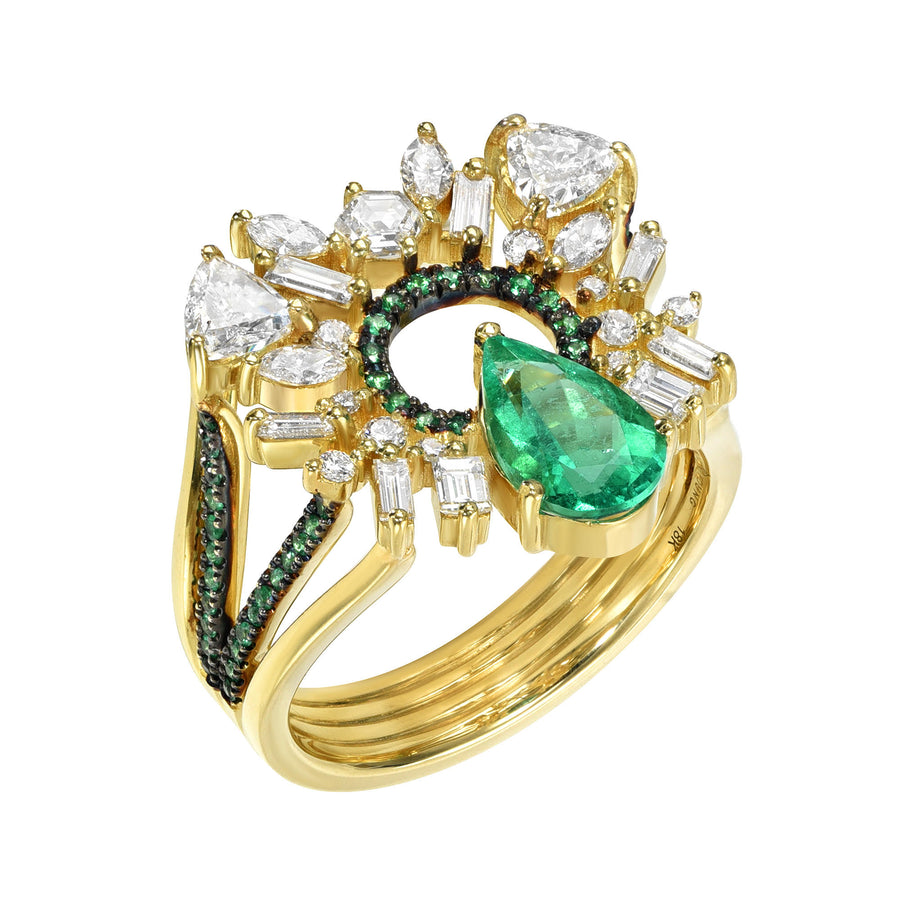 Emerald Pear Open Circle Ring
