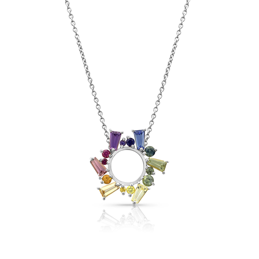 Rainbow Sapphire Small Open Circle Necklace