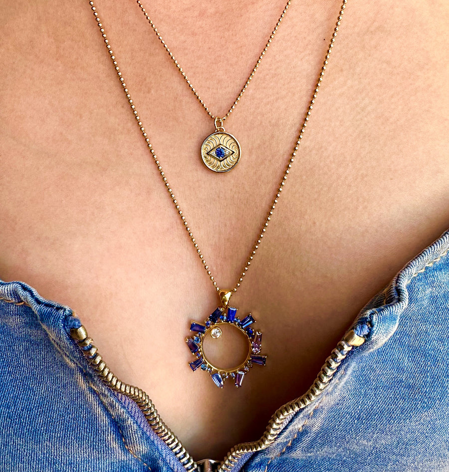 Open Circle Blue Ombre Sapphire Necklace