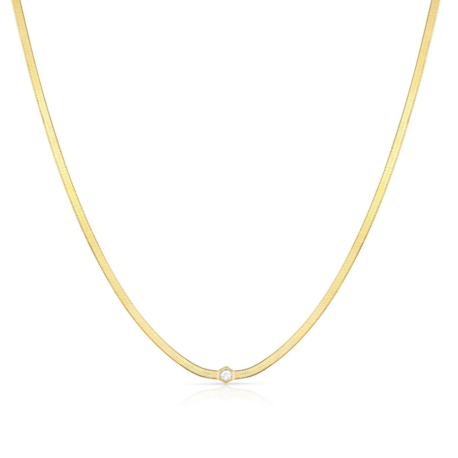Bezeled Hexagon Diamond Herringbone Necklace