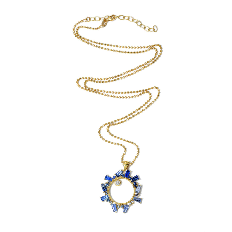 Open Circle Blue Ombre Sapphire Necklace