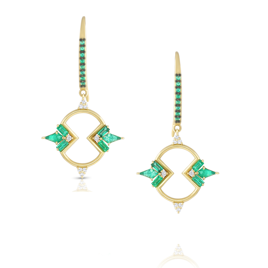 Figure Eight Shield Earrings in Emeralds