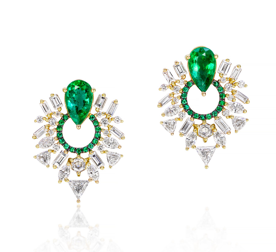 Open Circle Emerald Pear Earrings