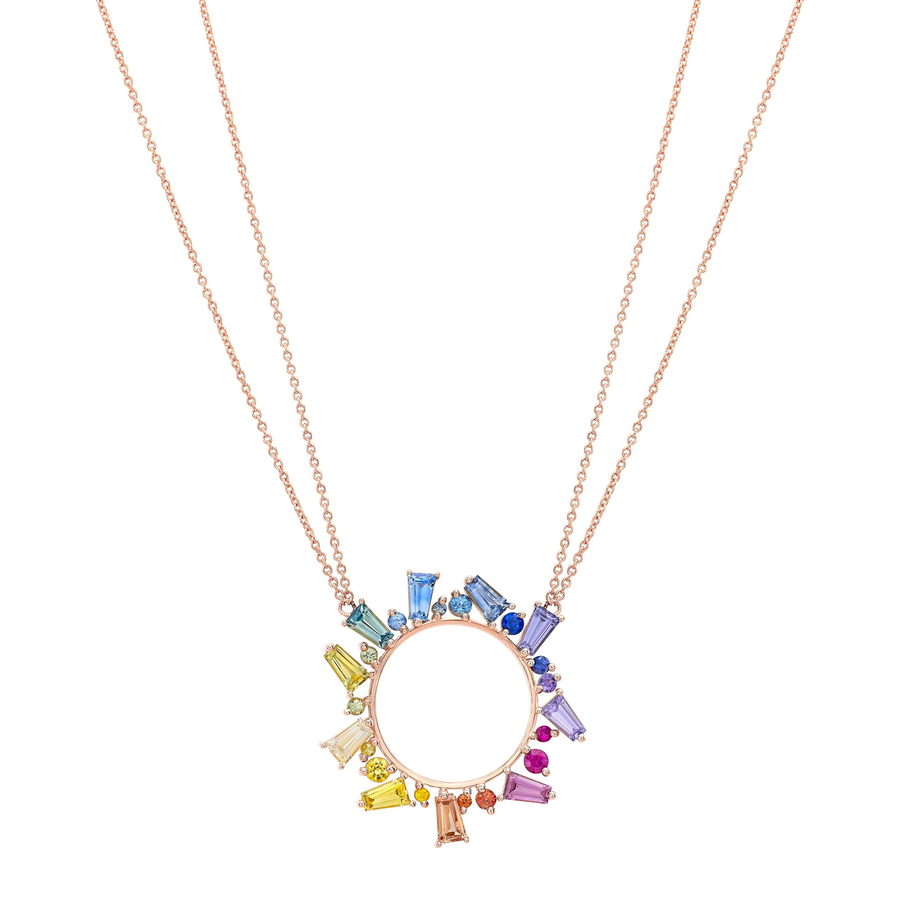 Rainbow Sapphire Open Circle Necklace