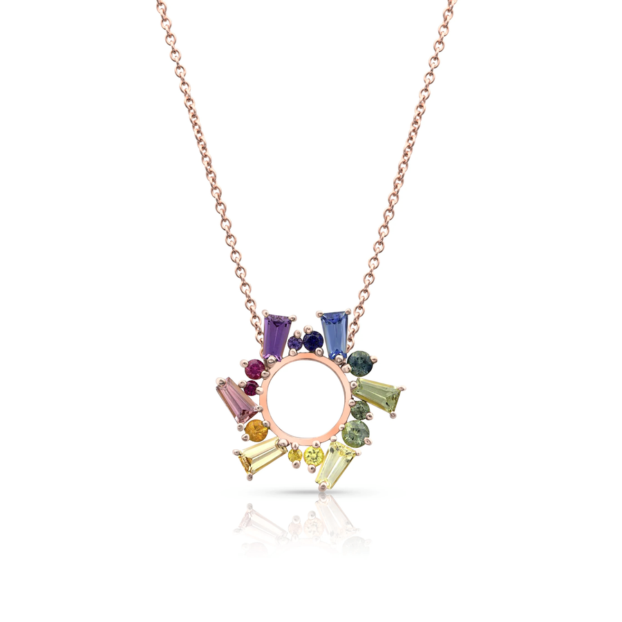 Rainbow Sapphire Small Open Circle Necklace